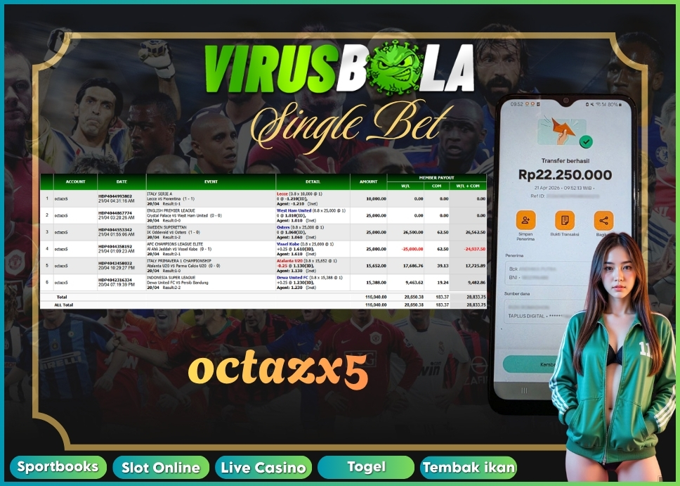 VIRUSBOLA JACKPOT SPORTBOOK Rp. 28jt – SINGLE BET