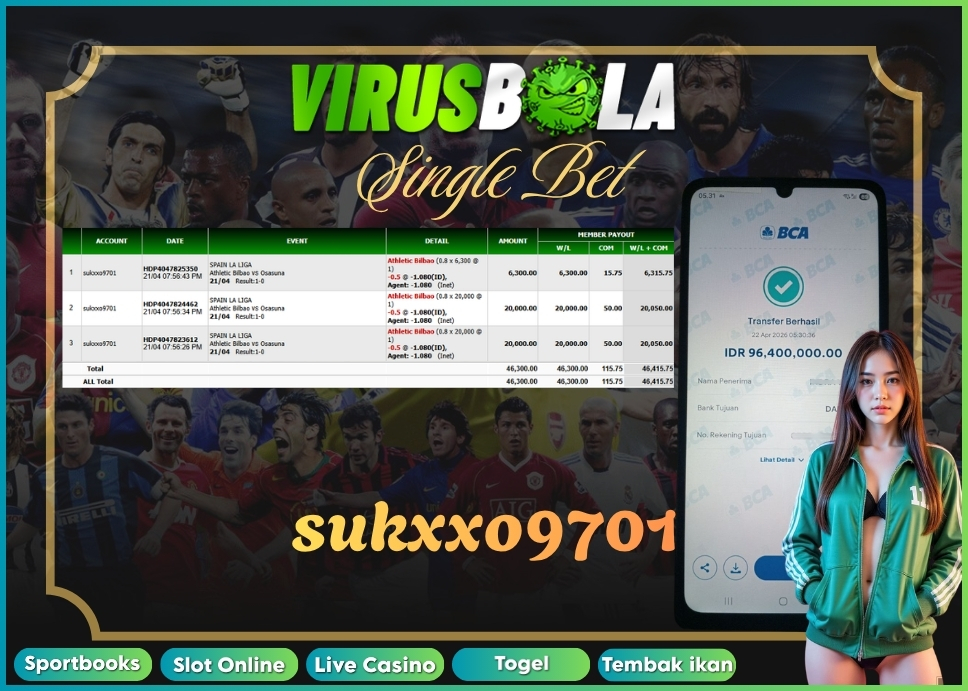 VIRUSBOLA JACKPOT SPORTBOOK Rp. 46jt – SINGLE BET