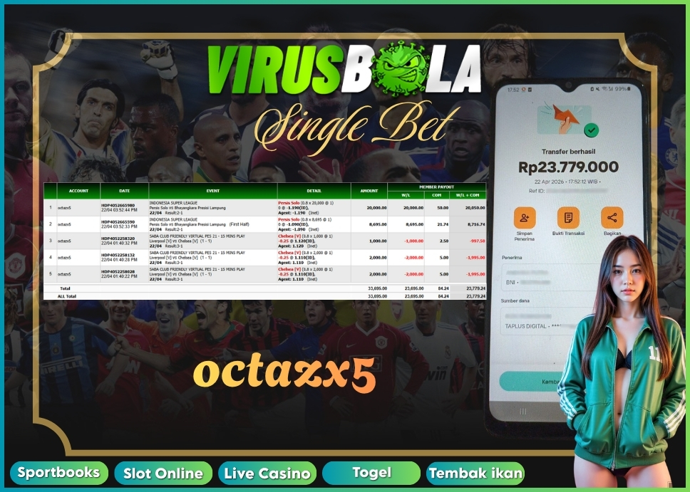 VIRUSBOLA JACKPOT SPORTBOOK Rp. 23jt – SINGLE BET