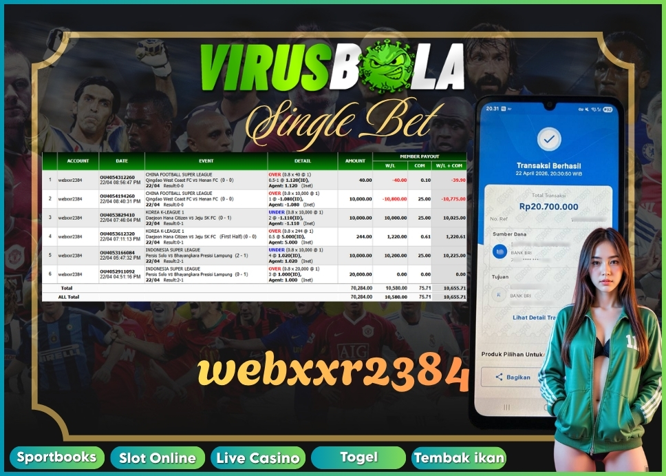VIRUSBOLA JACKPOT SPORTBOOK Rp. 10jt – SINGLE BET