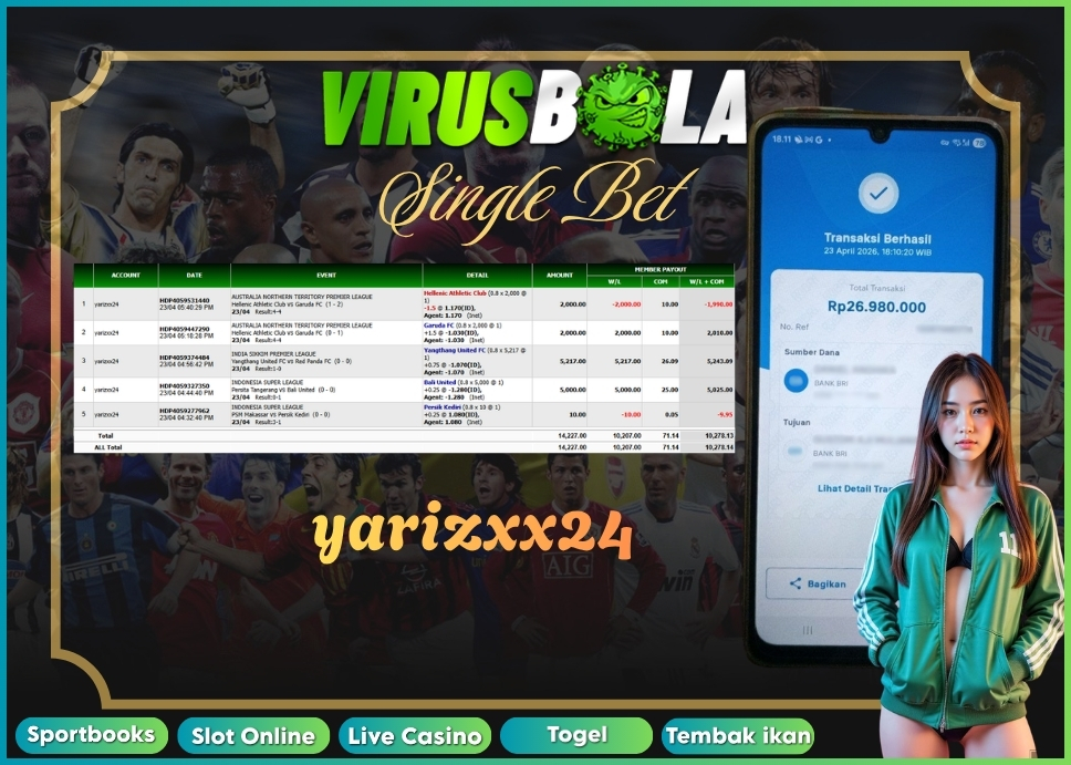 VIRUSBOLA JACKPOT SPORTBOOK Rp. 10jt – SINGLE BET