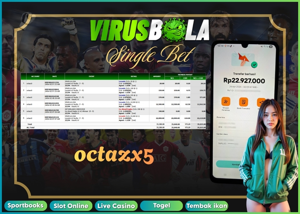 VIRUSBOLA JACKPOT SPORTBOOK Rp. 35jt – SINGLE BET