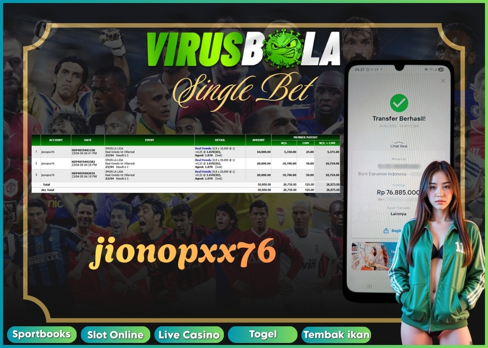 VIRUSBOLA JACKPOT SPORTBOOK Rp. 26jt – SINGLE BET