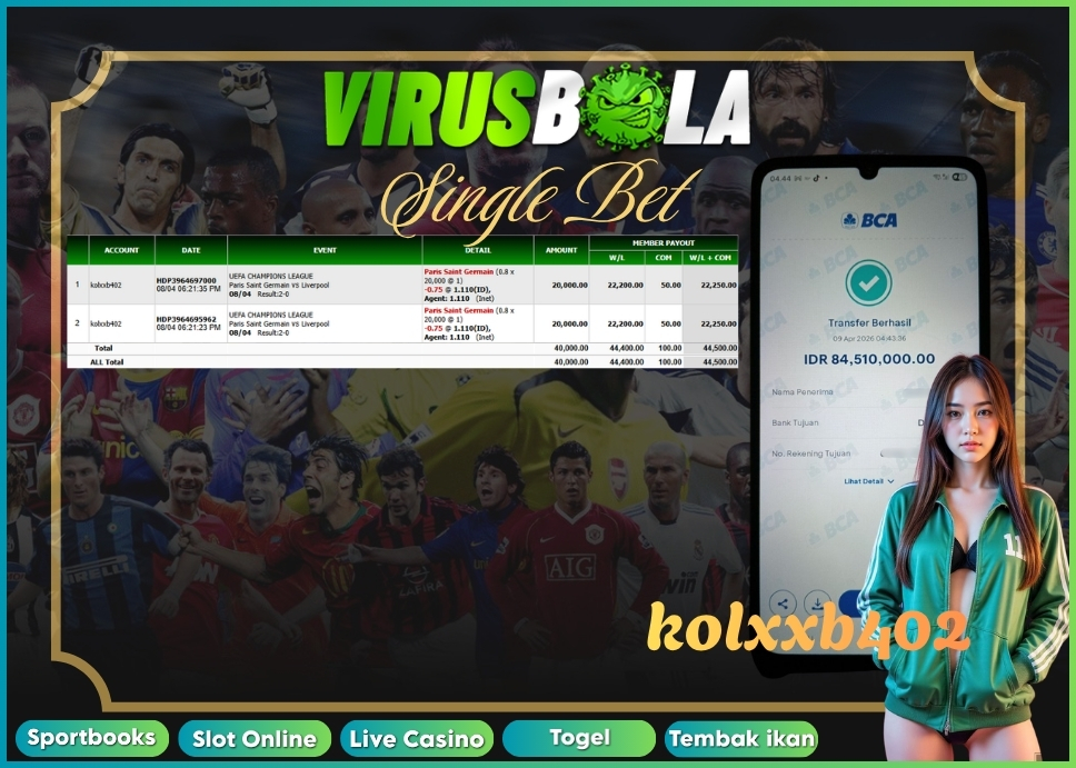 VIRUSBOLA JACKPOT SPORTBOOK Rp. 44jt – SINGLE BET