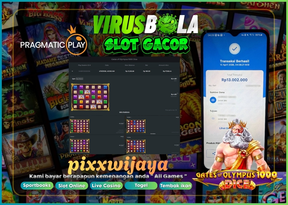 VIRUSBOLA JACKPOT PRAGMATIC PLAY Rp. 17jt – GATE OF OLYMPUS 1000 DICE