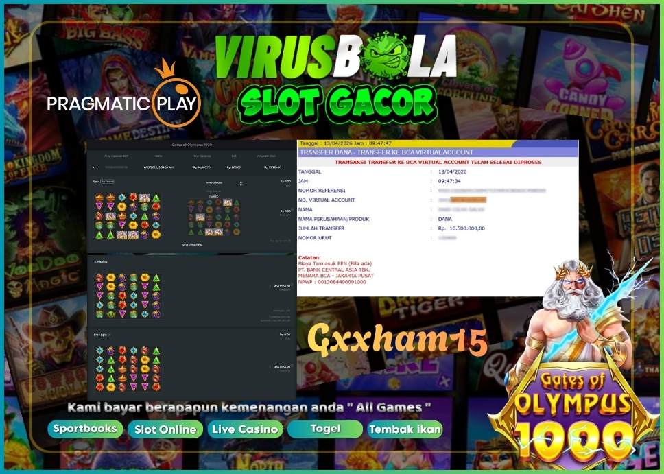 VIRUSBOLA JACKPOT PRAGMATIC PLAY Rp. 13jt – GATES OF OLYMPUS 1000