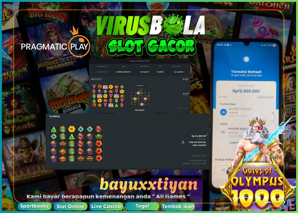 VIRUSBOLA JACKPOT PRAGMATIC PLAY Rp. 62jt – GATES OF OLYMPUS 1000