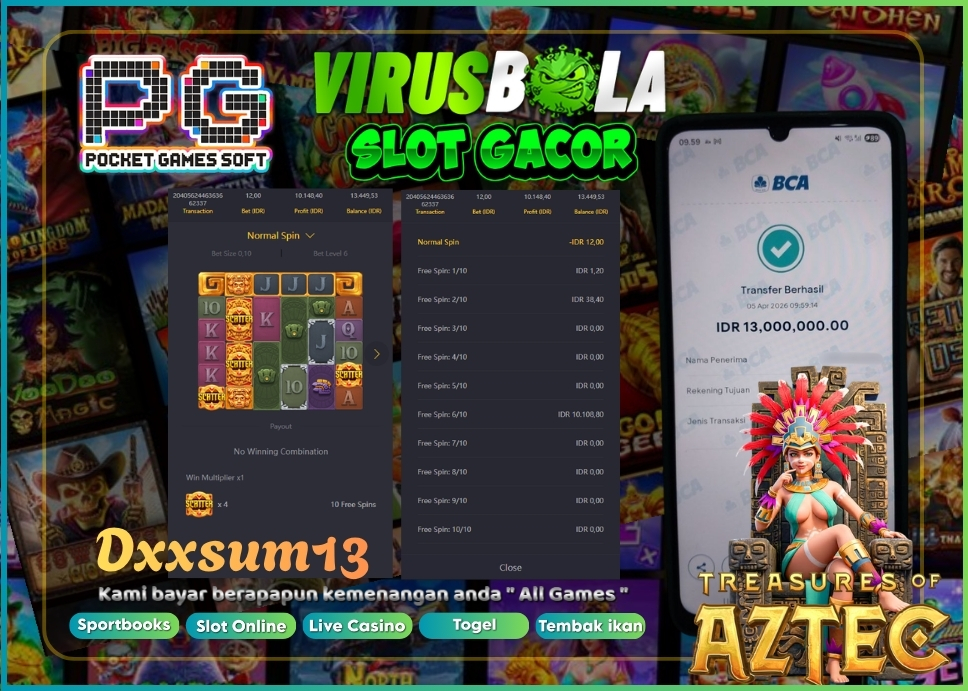 VIRUSBOLA JACKPOT PG SOFT Rp. 10jt – Treasures of Aztec